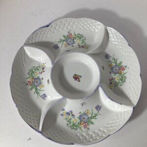 Vintage MCM Lilac‎ Whisper Divided Platter Floral Butterfly Weave 12.5 x 1.5"